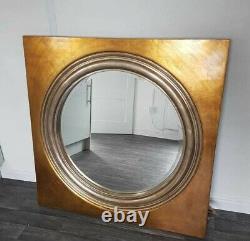 Painted Gold Style Square Framed Round Bevelled Mirror Home Decor Wall Hang 90cm