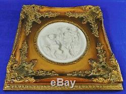 Pair Antique/Vtg White Bisque Porcelain Figural Gold Frame Wall Art Pictures