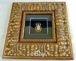 Pair Ornate CRISHAWN 12.75 Egyptian Gold Scarab Beetle Framed Art Wall Pictures