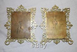 Pair of 2 antique ornate gilt brass wall picture frames bronze 5 x 3 3/4 opening