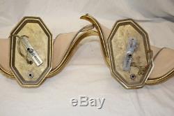 Pair of Vintage Rose Glass with Gold Frame 3 Petal Wall Sconces (c)