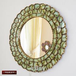 Peruvian Round Mirror 23.6in Andean Treasure- Gold wood framed wall mirror
