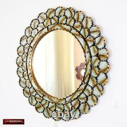 Peruvian Round Mirror 23.6in for wall decorative Gold wood framed wall mirror