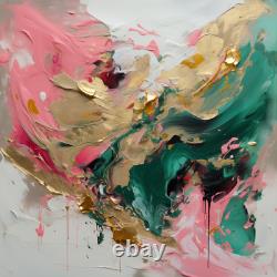 Pink, Emerald & Gold Abstract Modern Style Painted Canvas Wall Art Picture Print