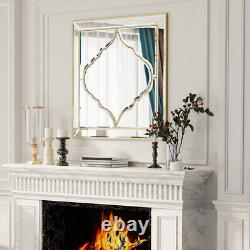 Premium Large Wall Mounted Bathroom Mirror Square Sunburst Art Mirror Gold Frame
