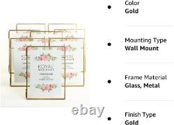 Pressed Glass Floating Photo Frames 5 X 7 Frame, Gold 8-Pack with Stands Use Hor