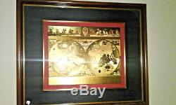 Prestigious VINTAGE Framed GOLD FOIL BLAEU Wall map OLD & NEW WORLD 35 X 29.5