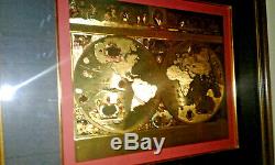 Prestigious VINTAGE Framed GOLD FOIL BLAEU Wall map OLD & NEW WORLD 35 X 29.5