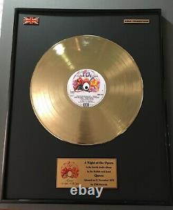 Queen A Night At The Opera 1975 24k Gold Vinyl Record in Wall Hanging Frame