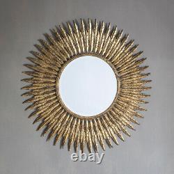 Quill Unique Round Antique Gold Metal Frame Feather Design Wall Mirror 61cm