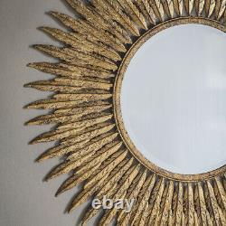 Quill Unique Round Antique Gold Metal Frame Feather Design Wall Mirror 61cm