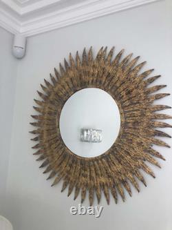 Quiver Antique Gold Unique Round Metal Frame Feather Design Wall Mirror 61cm