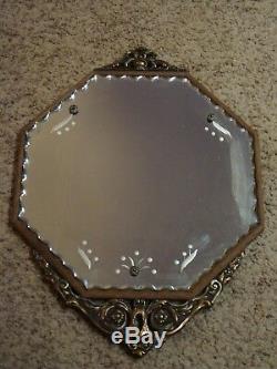 RARE Vintage Mid Century Gold Gilt Gesso Wood Framed Beveled Etched Wall Mirror