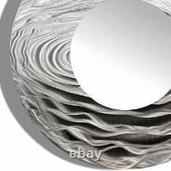 ROUND WALL MIRROR Metal Art Abstract Silver Accent Designer Decor Jon Allen
