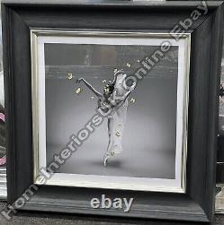 RT-Ballerina white dress gold butterflies liquid art & black cove frame picture