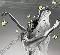 RT-Ballerina white dress gold butterflies liquid art & black cove frame picture