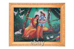 Radha Krishna 5D Effect Art Work Photo In Golden Frame Big (14 X 18 Inches)