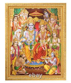 Ram Darbar Golden Zari Art Work Photo In Golden Frame Big (14 X 18 Inches)