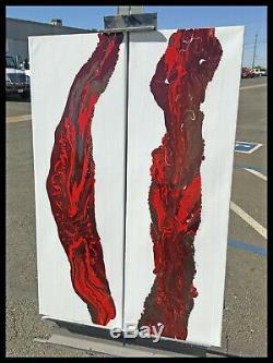 Red Abstract Gold Modern Canvas Wall Art Painting Framed ORIGINAL Resin X Willis