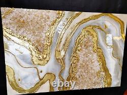 Resin Painting Geode Wall Art White Gold Modern Decor Healing Quartz Crystals