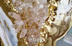 Resin Painting Geode Wall Art White Gold Modern Decor Healing Quartz Crystals