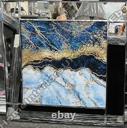 Right-Blue & gold abstract wall art with liquid art & mirror frame décor picture
