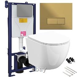 Rimless Wall Hung Toilet Pan & Seat with 1.10m Concealed Cistern Frame WC Unit