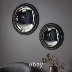 Rockbourne Antique Style Round Black and Gold Convex Porthole Wall Mirror 50cm