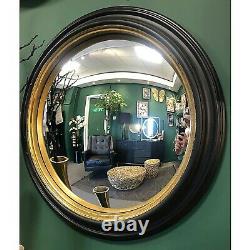 Rockbourne Round Black and Gold Convex Antique Style Porthole Wall Mirror 50cm