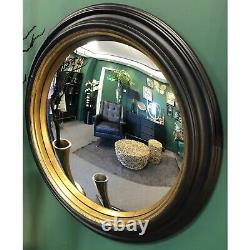 Rockbourne Round Black and Gold Convex Antique Style Porthole Wall Mirror 50cm