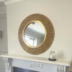 Rome Large Round New Wall Mirror Modern Gold Frame Art Deco Studded 31 Diameter