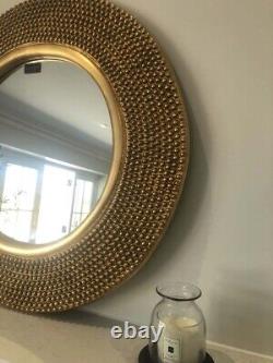 Rome Large Round New Wall Mirror Modern Gold Frame Art Deco Studded 31 Diameter