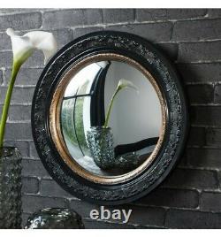 Round Black and Gold Convex Antique Style Porthole Wall Mirror 50cm