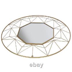 Round Industrial Wall Mirror Gold Rustic Distressed Frame Wall Hanging Decor