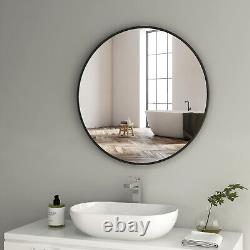 Round LED Mirror Bathroom Black Gold Frame With Clock Illuminated Demister Wall