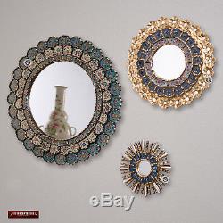 Round Mirror for wall decor set 3, Sunburst Mirrors Decorative Peru, Gold framed
