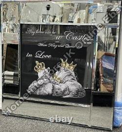 Royal Lion king, lioness queen, cub with gold Crowns phrase mirror frame picture