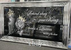 Royal Lion king, lioness queen gold Crowns writing & chrome frame décor pictures