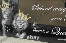 Royal Lion king, lioness queen gold Crowns writing & mirror frame décor pictures