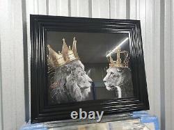 Royal Lion king, lioness queen gold crowns, liquid art frame pictures