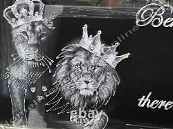Royal Lion king, lioness queen silver Crowns writing & Champagne frame pictures