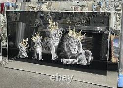 Royal Lion king, queen & 2 cubs gold crowns liquid art & mirror frame pictures