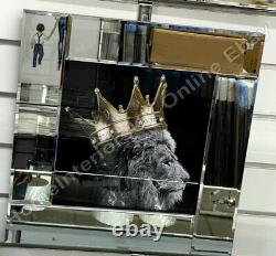 Royal Lion king with gold crown, liquid art, crystals & mirror frame pictures