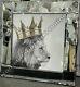 Royal lion king gold crown, crystals, mirror frame & white background picture