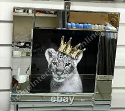 Royal male cub with gold crown, liquid art, crystals & mirror frame pictures