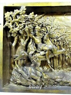 Scarce 19th C. Architectural Inset Sculpture, Bas Relief 18th C Hunting Scene