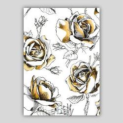 Set of 3 Framed Gold Floral Abstract Rose Flower Wall Art Print Picture Poster