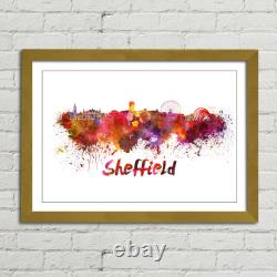 Sheffield Skyline in Watercolour Paint Canvas Framed Print Picture Wall Art