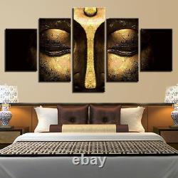 Shimmering Gold Buddha Face 5 Piece Canvas Print Wall Art