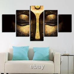 Shimmering Gold Buddha Face 5 Piece Canvas Print Wall Art